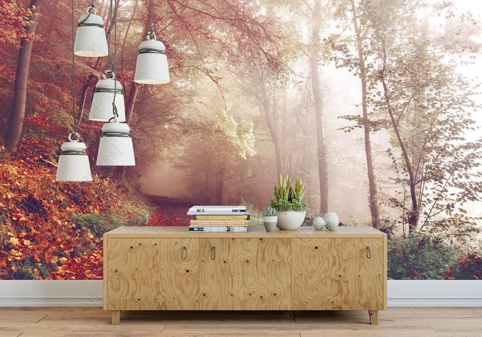 Papier peint intissé premium forêt brumeuse poster mural de salon 200cm - 2