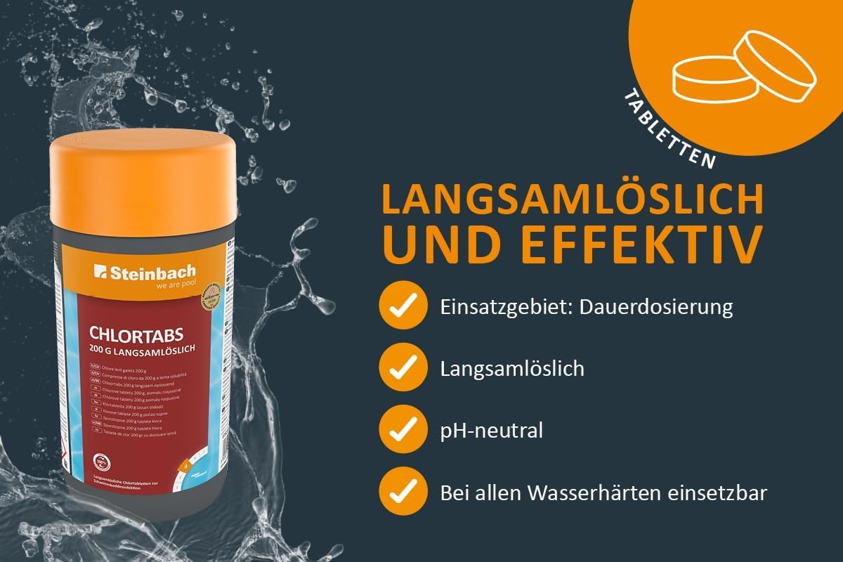 STEINBACH | Wasserpflege Set Classic XL I Pool Chlor Starterset für Einsteiger I Mini-Multitabs, Kristallklar, Dosierschwimmer, Testkit, pH-Senker & Chlorgranulat | Pool-Zubehör-Set für Anfänger