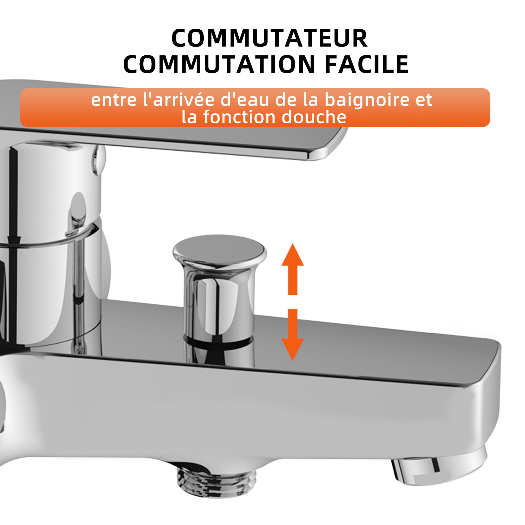 BELZ Mitigeur Baignoire Pomme Douche Inverseur Automatique Laiton Massif | Laiton massif·inverseur bain/douche·valve de retour·pomme douche·raccord S·monocommande·brossé·robuste