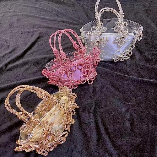 Image of Clear Rhinestone Handbag for Women Crystal Evening Purses with Handle Glitter Handbag for Wedding Party Prom