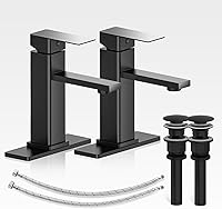 CASAVILLA Matte Black Bathroom Faucet Set with Pop-Up Drain, 2-Pack Single Handle Sink Faucets, Deck Plate 1/3 Hole, Farmhouse RV Vanity Lead-Free 304 SS