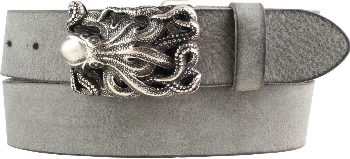 BELTINGER Cintura con fibbia a polipo in morbida pelle bovina pieno fiore 4 cm look usato | Cintura a pulsante con fibbia a polipo 40mm | Look vintage