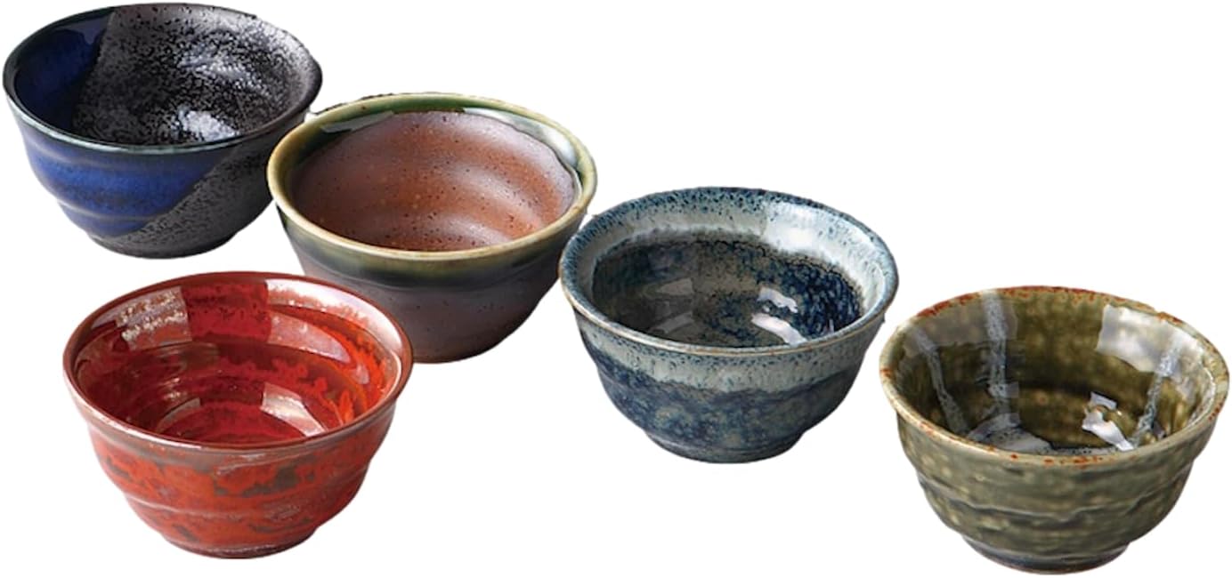 Japanese Mino Ware Ceramic Guinomi Sake Cups Set, 2.68 Inches in Diameter 2.0 Fluid Ounces, Set of 5 Made in Japan