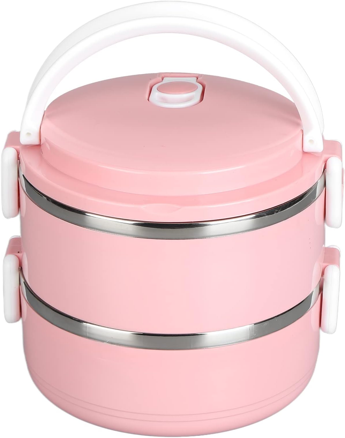 Stackable Stainless Steel Insulated Lunch Box Round for Home School (Double Layer 304 Thickened Version (Nordic Pink))
