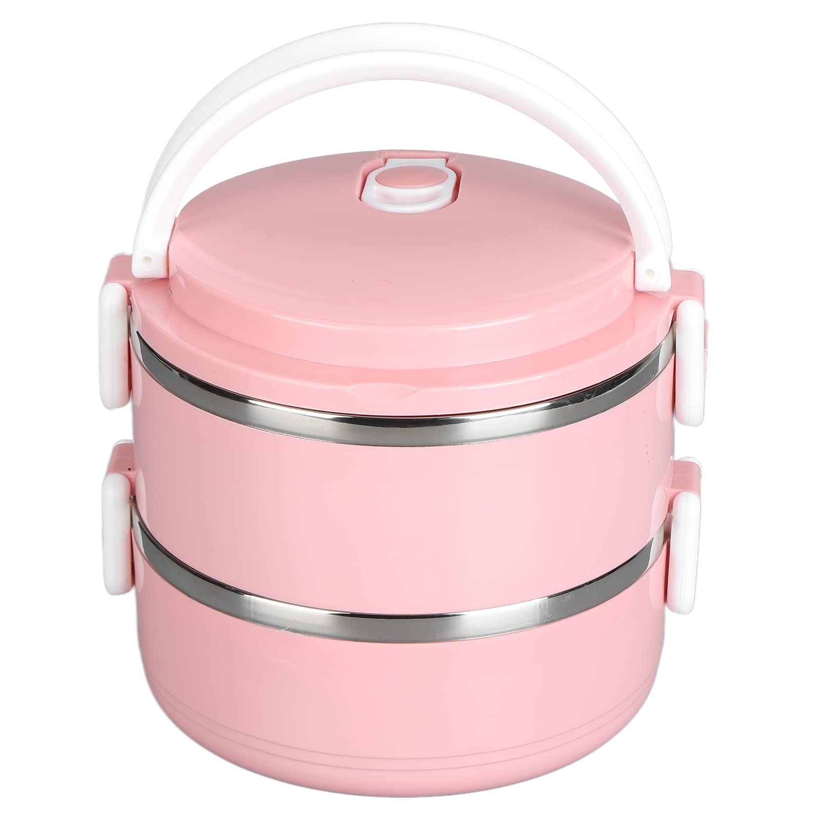 Stackable Stainless Steel Insulated Lunch Box Round for Home School (Double Layer 304 Thickened Version (Nordic Pink))