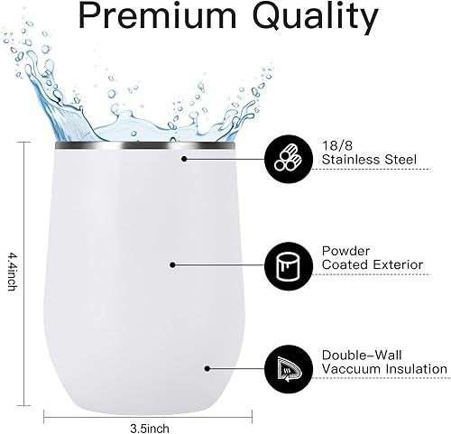 Miniatura 7 de Lifecapido Sublimation Blanks - Vasos de vino de acero inoxidable de 12 onzas, vaso de vino de doble pared aislado al vacío con tapas para vino,