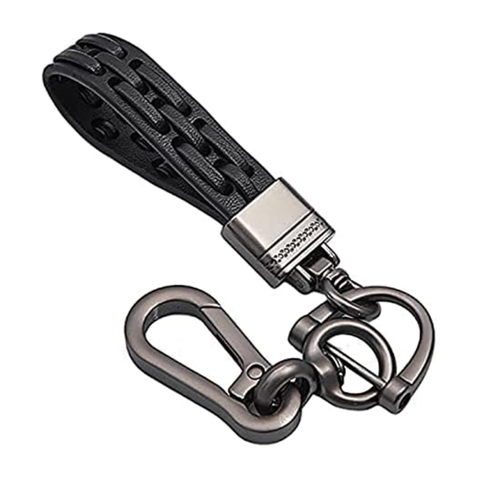 YUANQI Leather Key Fob Holder for Abarth 500 500L 500X Bravo 2022, 360° Rotating Car Keychain with Secure D-Ring, Key Fob Keychain Leather Key Chain Holder