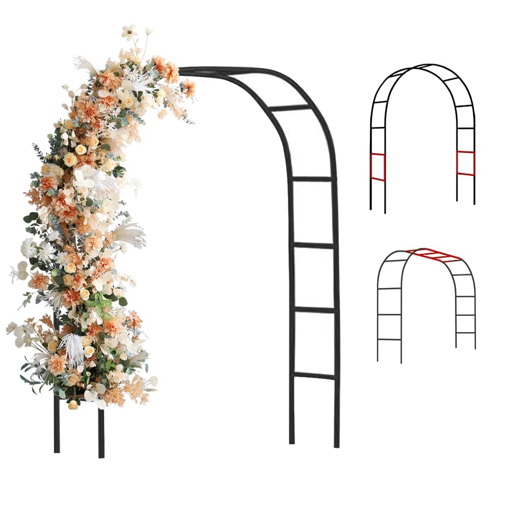 Newsmarts 2 PCS Garden Arc Metal Arbor for Outdoor Wedding Party Climbing Plants Decoration Frame 7.9FT Black