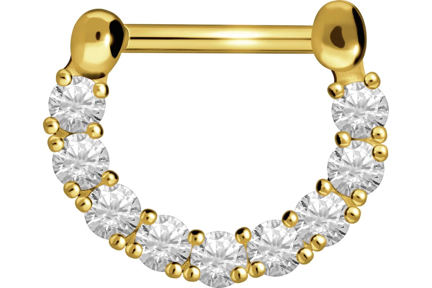 PIERCINGLINE 18 Karat Gold Clicker mit 9 Kristallen | Piercing für Septum Helix Tragus | Farbauswahl