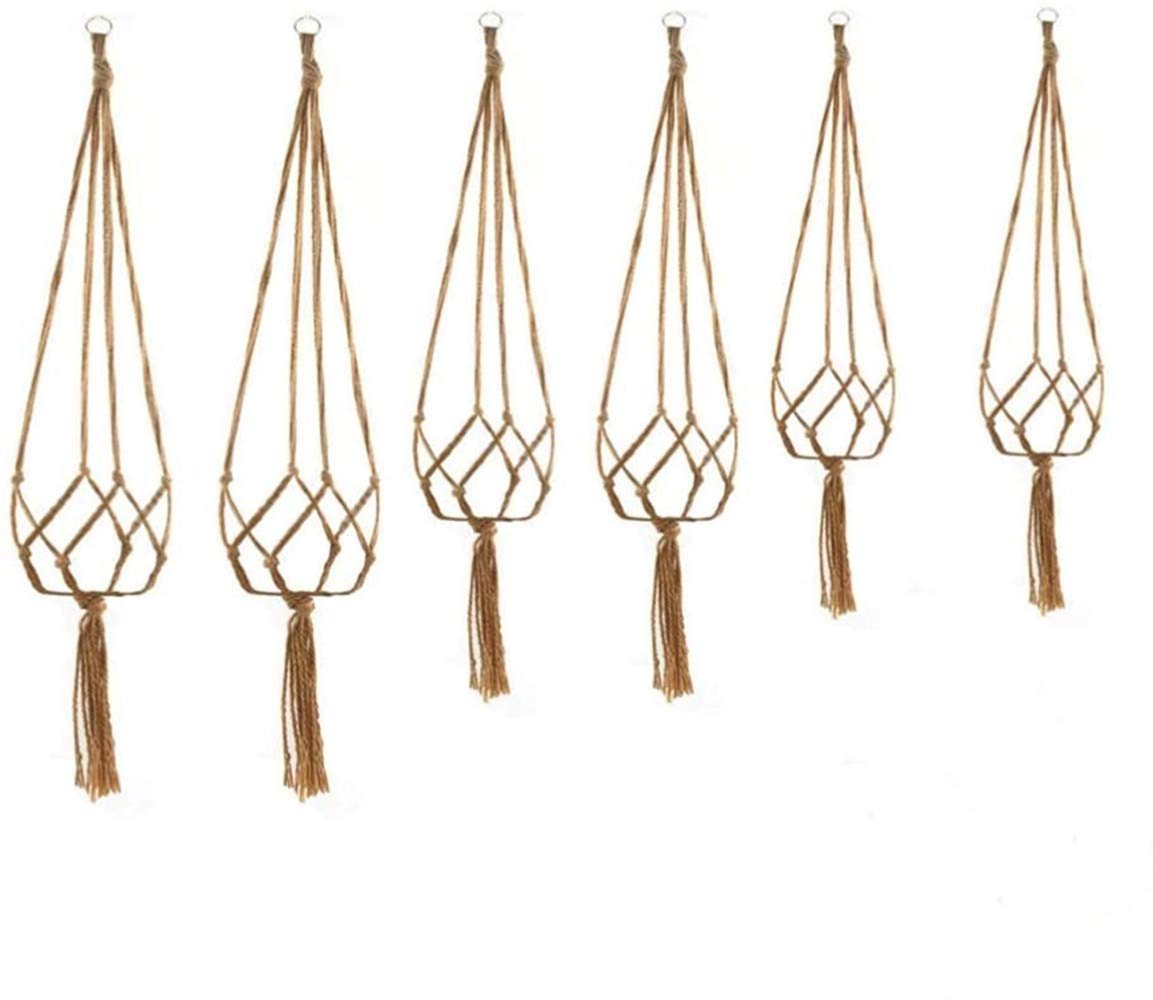 YKKJ 6 Piezas Macramé Planta Percha,Maceta Colgantes Titular Maceta Percha, Cesta Colgante de Cuerda de Yute, para Interiores, Exteriores, techos, Balcones, decoración de Patio, decoración de Pared.