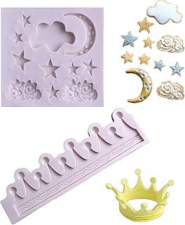 LXWLXDF Moule En Silicone De Fondant De Couronne Tridimensionnelle 3D Moule En Silicone De Fondant En Forme De Nuage D'étoile De Lune Outil De Décoration De Gâteau Au Chocolat De Moule De Cuisson De B