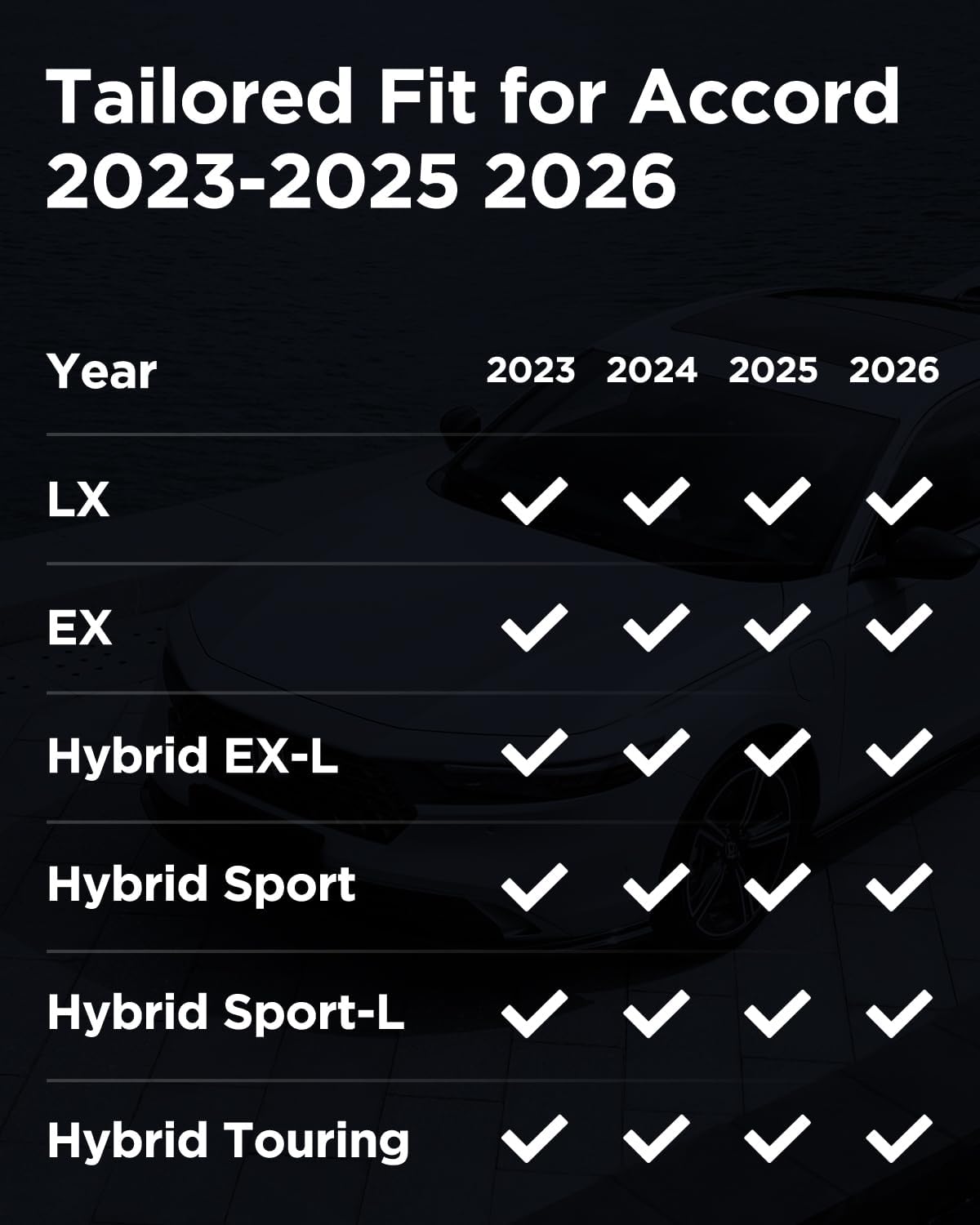 All Weather Floor Mats Cargo Liner for Honda Accord 2026 2025 2024 2023 (Include Hybrid) for Accord LX/Sport/EX-L/Touring Accessories Waterproof Nonslip Custom Front Rear Trunk Carpet Rug Set