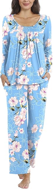 POPYOUNG 2023 Summer Casual Women's 2 Piece Pleated Pajama Sets Lounge Sleepwear Ladies Pjs Sets with Pockets