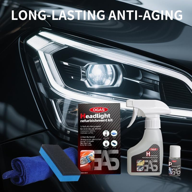 Headlight refurbishing Agent, New Automotive Headlight Restoration Kit,Oxidized and Yellowed Automotive Headlamps Blurring Enhanced Crystallization Coating Refurbisher for All Vehicle Types