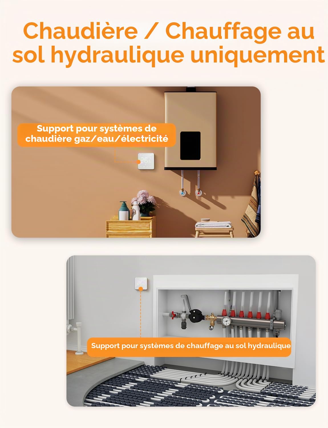 Refoss Thermostat Connecté Chaudière/Chauffage au Sol à Eau Compatible HomeKit,Siri,Alexa Google Home WiFi Support Programmer/Voix/Contrôle Chauffage Intelligent à Distance MTS200 Blanc Petit