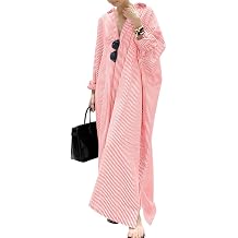 chouyatou Womens Casual Long Sleeve Button Down Loose Striped Cotton Maxi Shirt Dress