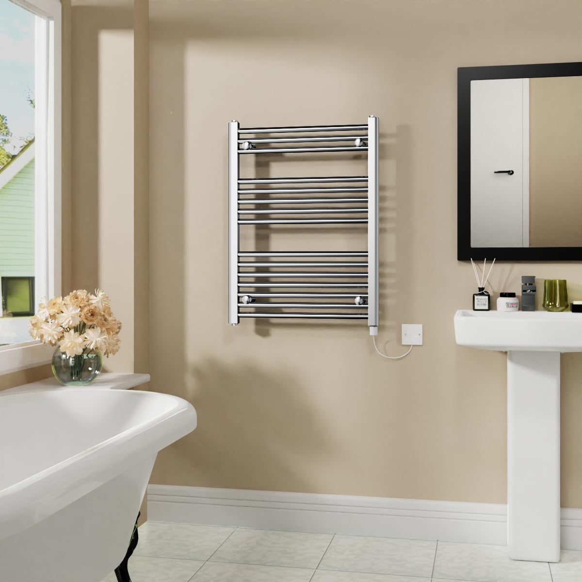 Warmehaus 400W Electric Heated Towel Rail Radiator Chrome - 800x600mm