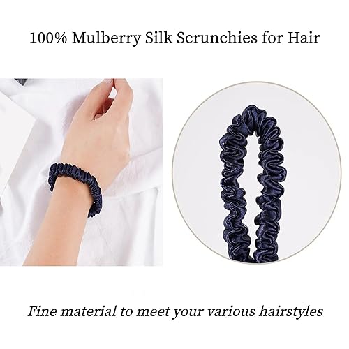 Miniatura 3 de Skinnie - Coleteros de seda para el cabello, accesorios para coleta de caballo para niñas, 100 % pura de seda de morera de 22 momme para mujer,