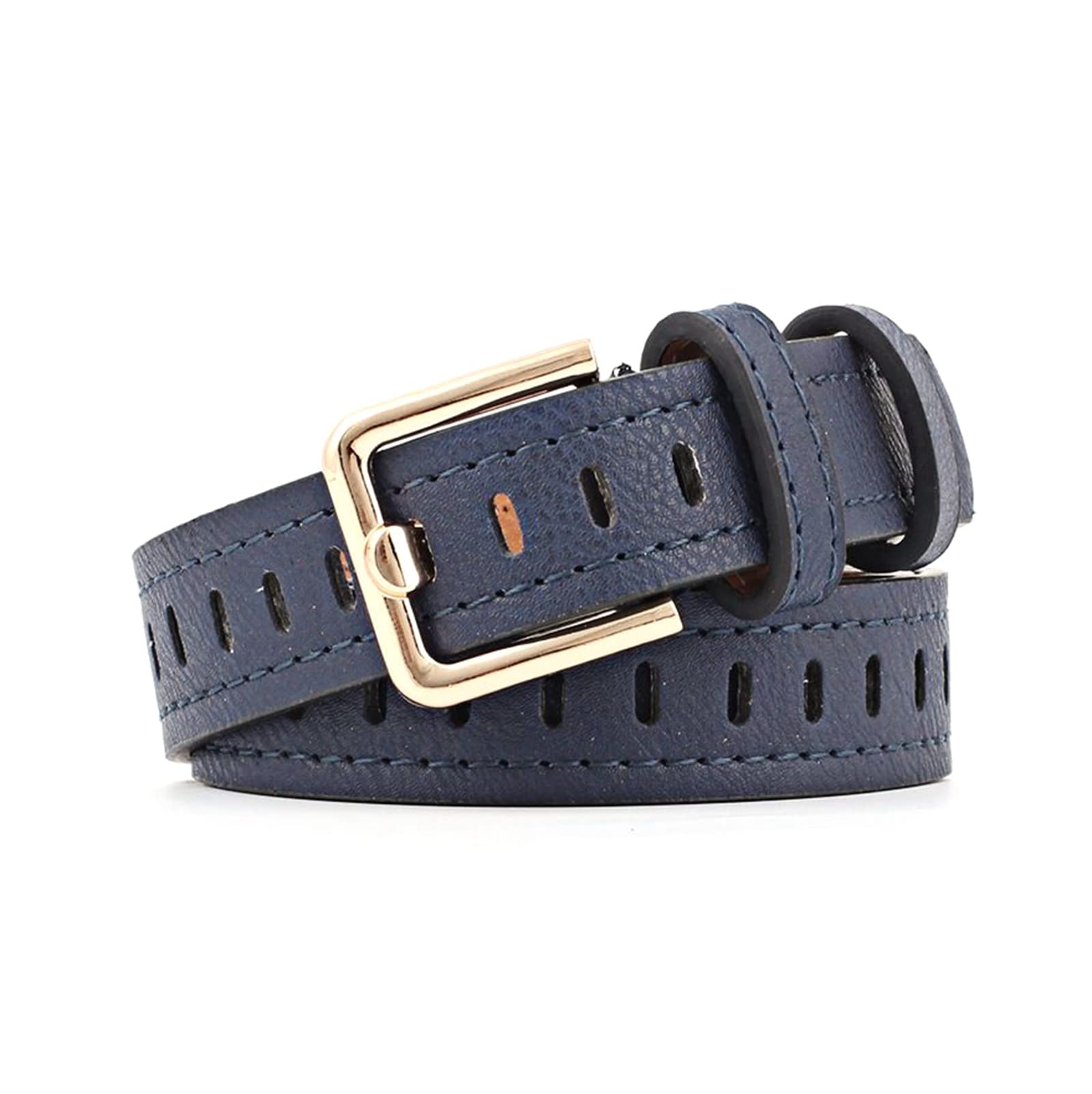 Jojomino Women's Navy 2.5 Cm Wide Leather Belt Pin Buckle Belts For Jeans Waistband Hollow Out Belt, 103Cm