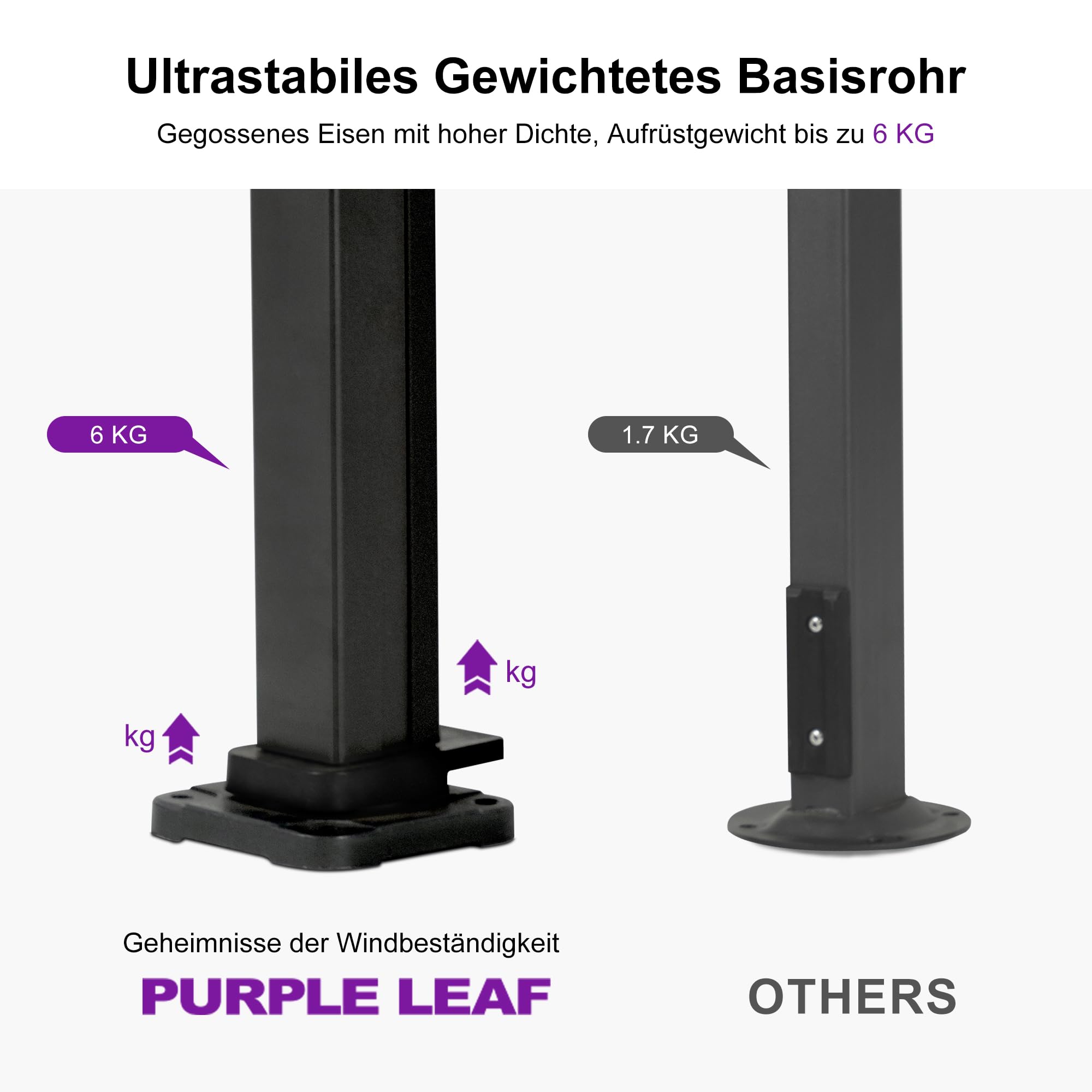 PURPLE LEAF Sonnenschirm 365 × 365 cm Eingebauter Griff Alu Groß Beige | Große Schattenzone, Verdickter Schirmmast, mehr Stabilität, 360° Flexibilität, Vielseitig Verstellbar, 240g/m² UV50+ Stoff