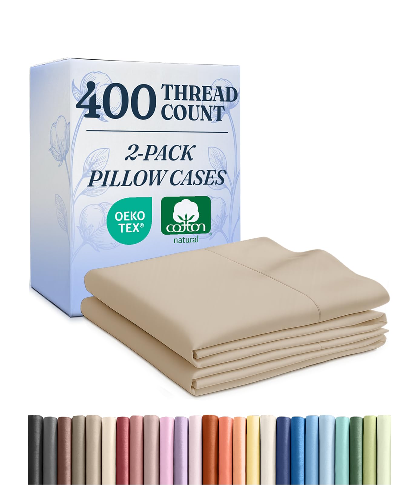 cgk unlimited queen size 100% cotton pillowcase set - cooling, breathable & soft - 400 thread count - 2 pack