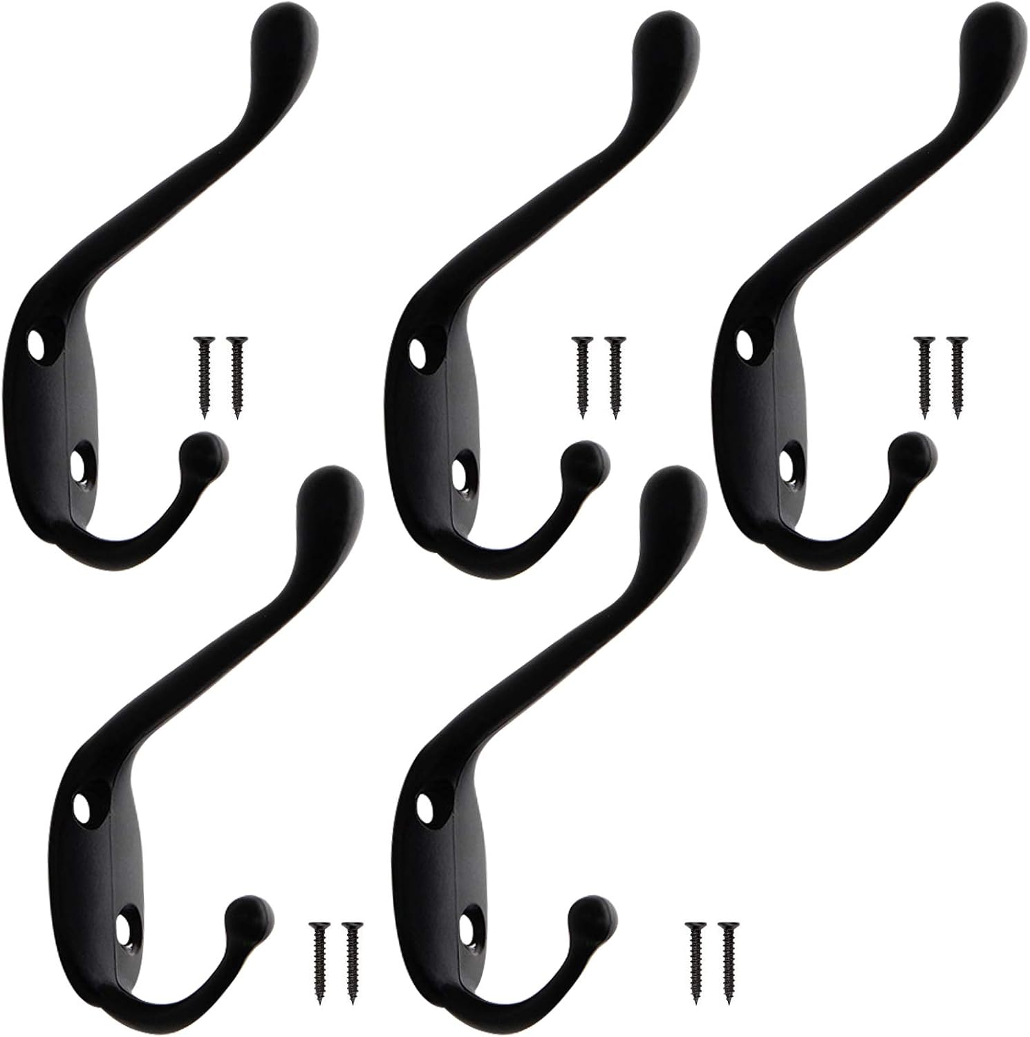 Lanzn 5 PCS Black Coat Hooks, Metal Clothes Hooks Vintage Wall Hooks