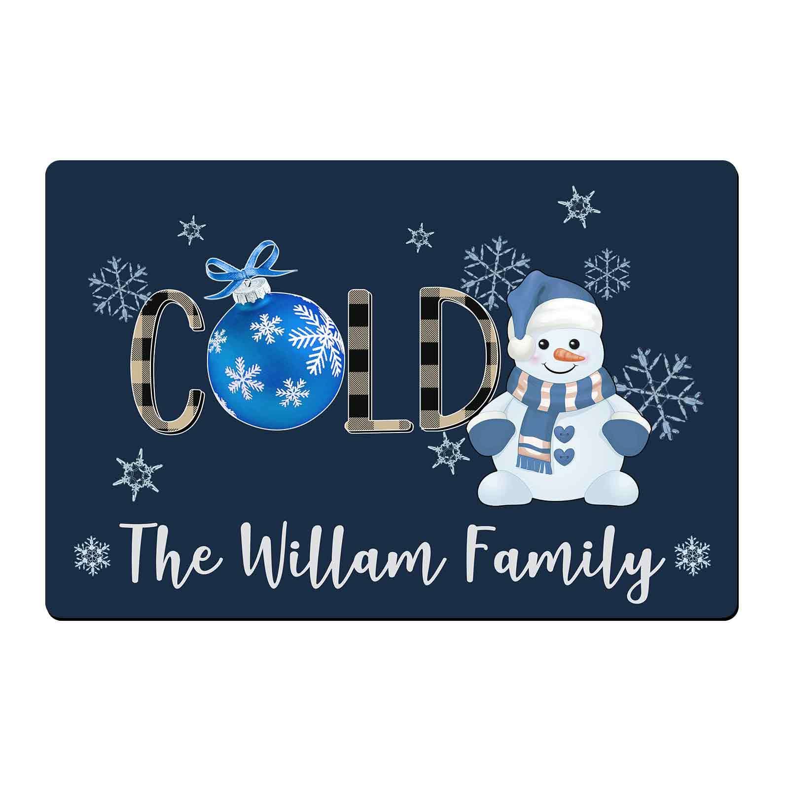 Custom Christmas Door Mat Outdoor Welcome Mats with Family Name, Personalized Snowflake Snowman Design Door Mats Christmas Doormat for Indoor Outdoor Front Door Made in USA 16"×24"