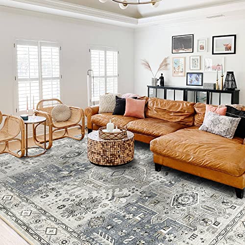 YOUFORTONG Area Rugs 9x12 Washable Non-Slip Rug Stain Resistant Rugs for Living Room Dining Room Bedroom Low-Pile and Ultra Soft Area Rug (Grey, 9x12)