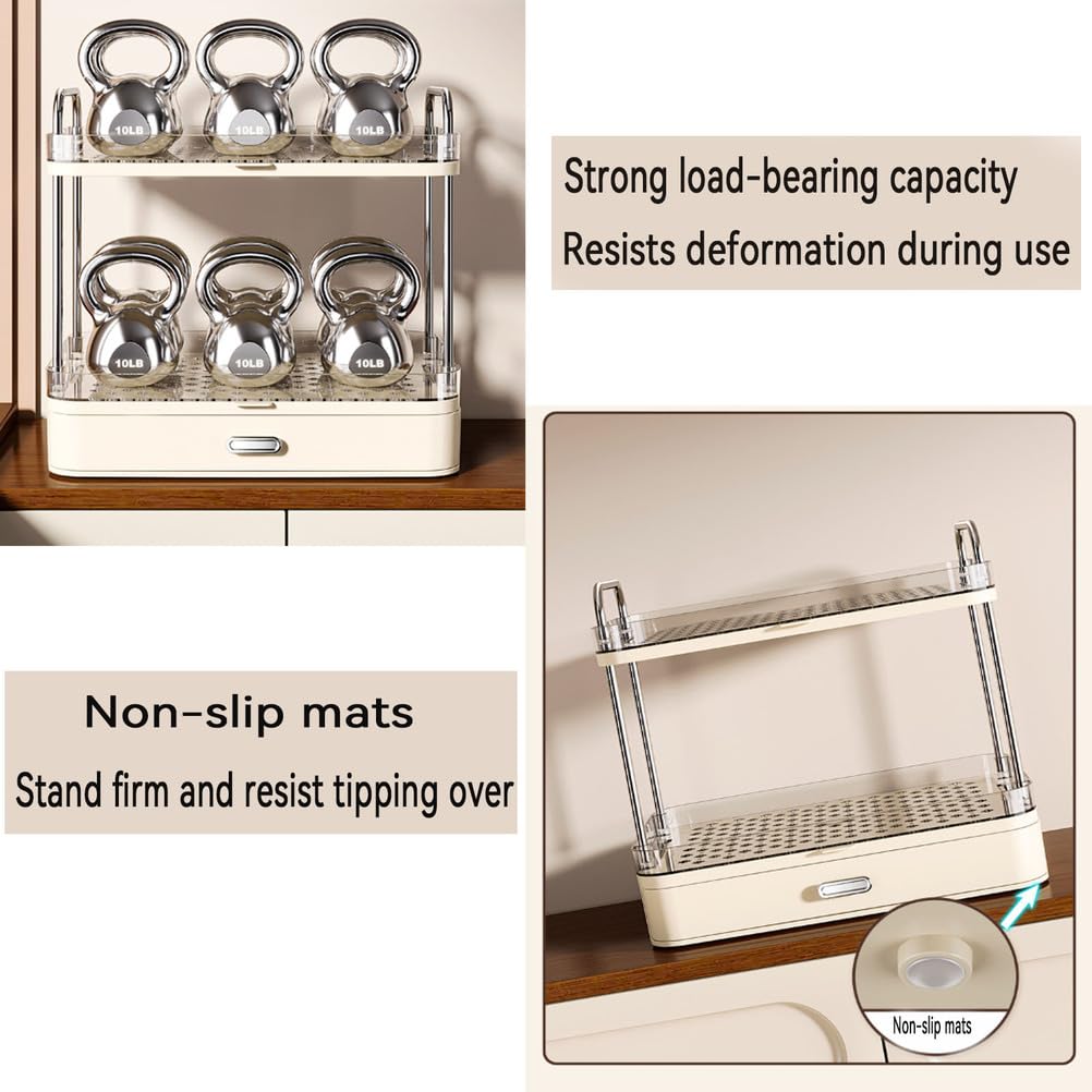 2-stöckige Kaffeestation mit ausziehbarer Schublade, Tassenhalter, Präsentationsständer, multifunktionales Aufsatzregal für Kaffeezubehör und Tassen