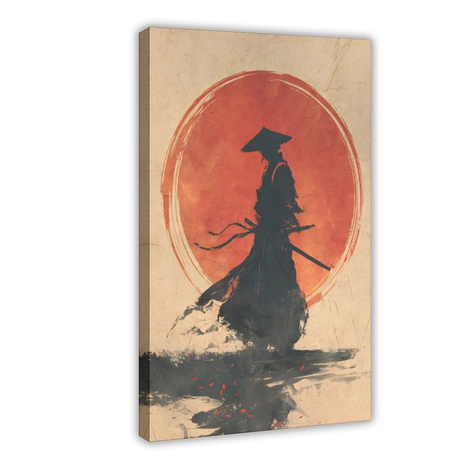 Fvkfvk Frame-Style Samurai Warrior Silhouette Canvas Poster For Dorm Room Decor Gift
