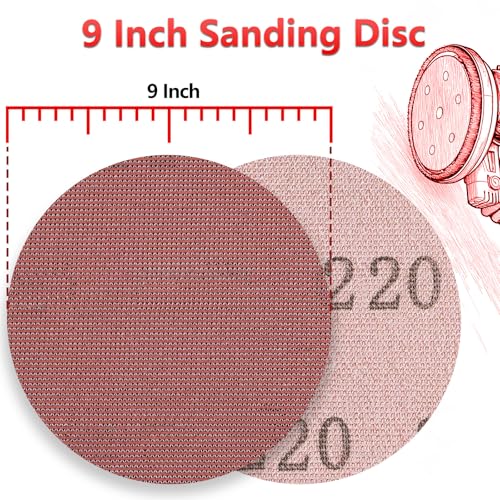 Image of 25 Pcs 9 Inch Mesh Sanding Disc for Drywall Sander 220 Grit | Hook and Loop Anti-Clogging Dust Free Round Sandpaper for Pre-Paint Wall Smoothing, Fine Skim Coat and Topcoat Prep
