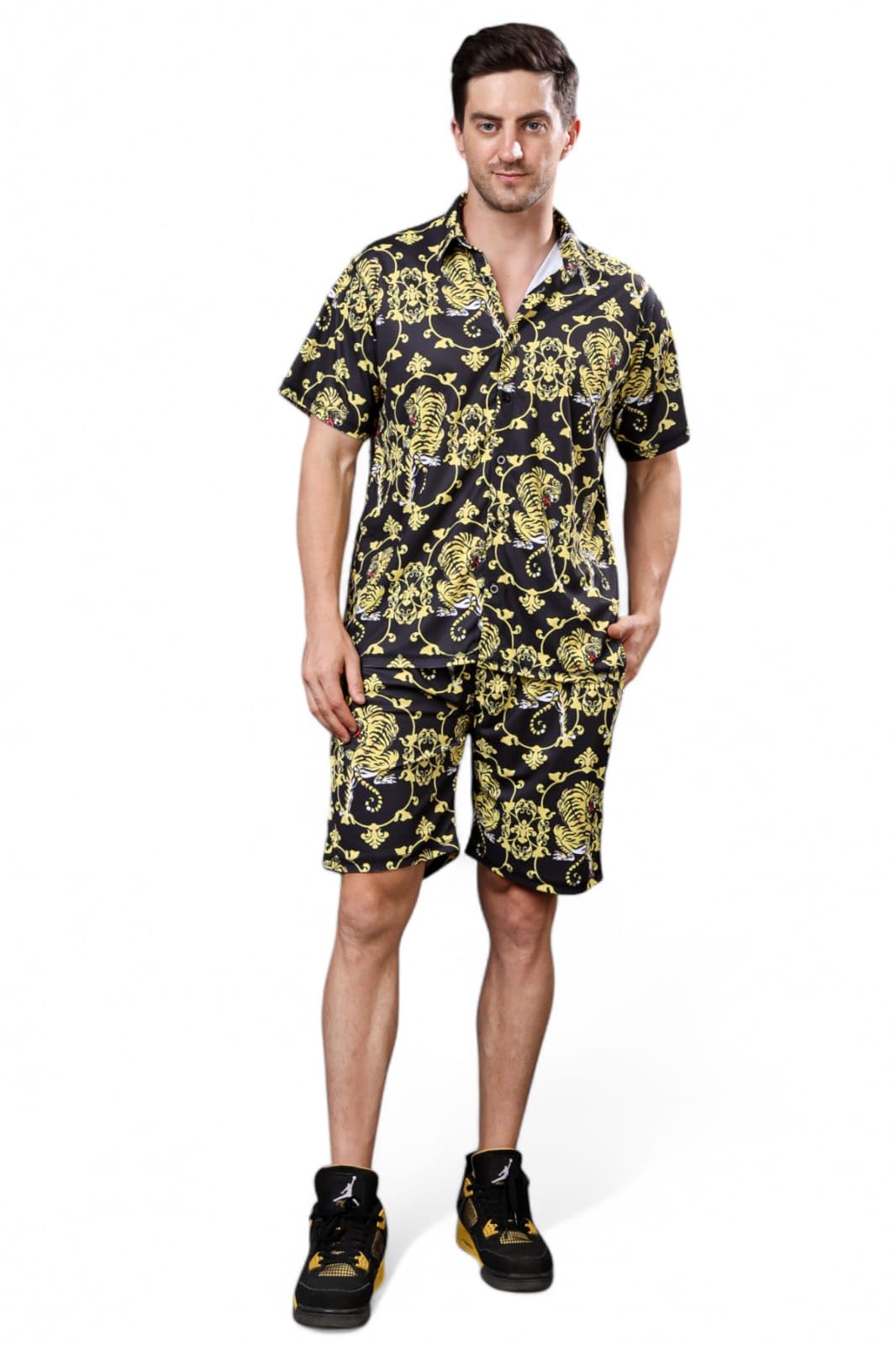 yellow tree Yellow Black Lion Print Mens Co-ord Set-picture-26
