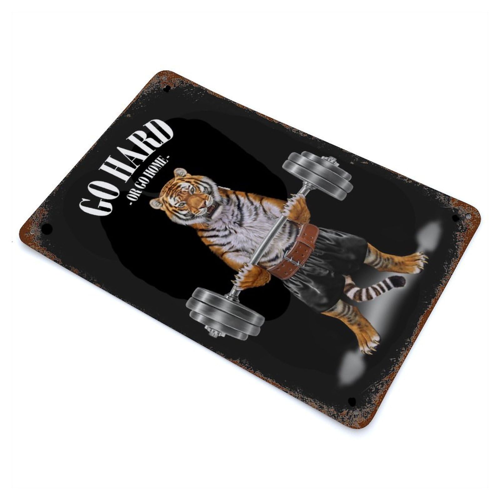 Vintage Rust Metal Sign Tiger Weightlifting 11.8"x7.9", Decorative Metal Wall Art for Basement, Hobby Room And Garage Decor