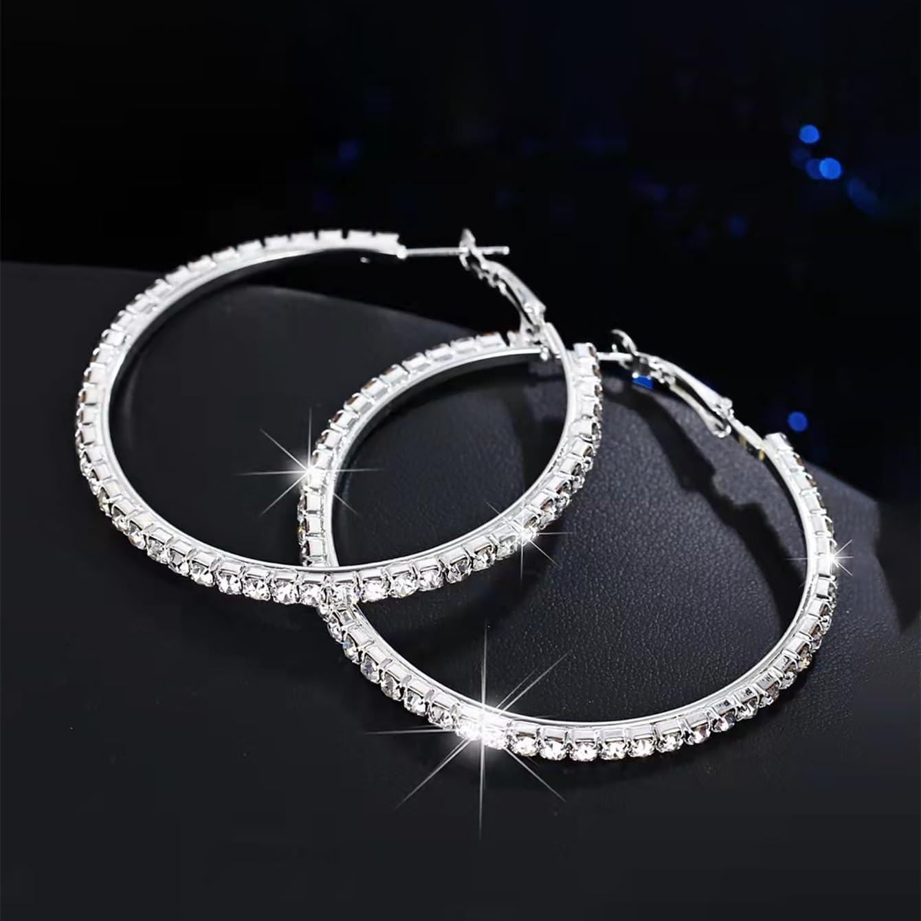 40/60/80mm Rhinestone Big Hoop Earrings for Women Shiny Round Circle Large Dangle Drop Statement Hoops Earring Fashion Lightweight Party Jewelrys - Image 4