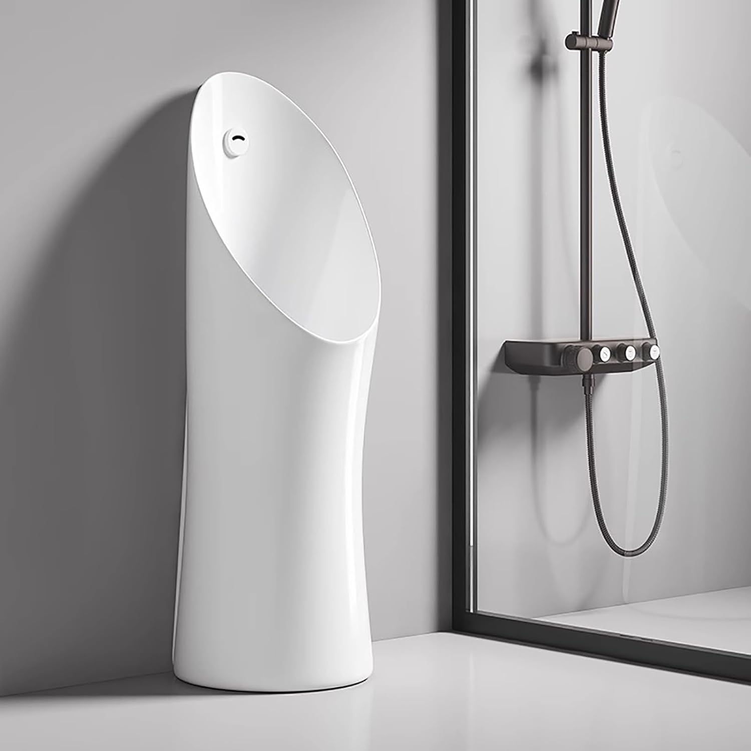 Urinals for Men Spill Proof, Floor-Standing Male Urinal, Automatic Flushing, Ceramic Material, for Home, School, Shopping Mall