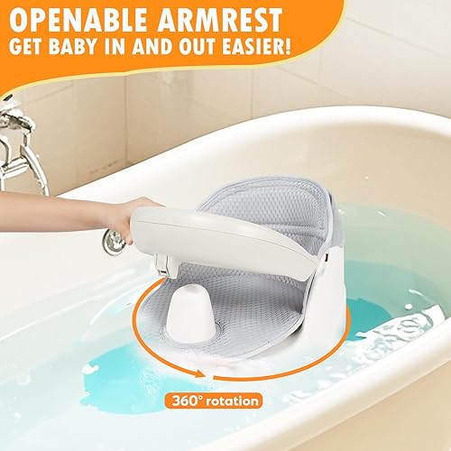 Miniatura 4 de Asiento de baño giratorio para bebé, reposabrazos que se abre y asiento de baño giratorio de 360 para bebés de 6 meses en adelante, tapete de baño