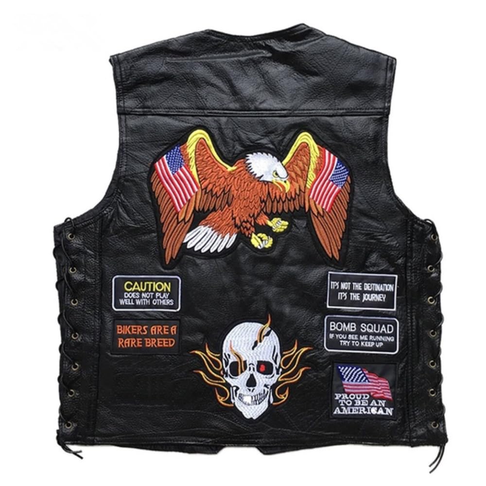 WalnutKing Men Leather Motorcycle Jacket Vest Cool Patches (US, Alpha, Medium, Regular, Regular, 5)