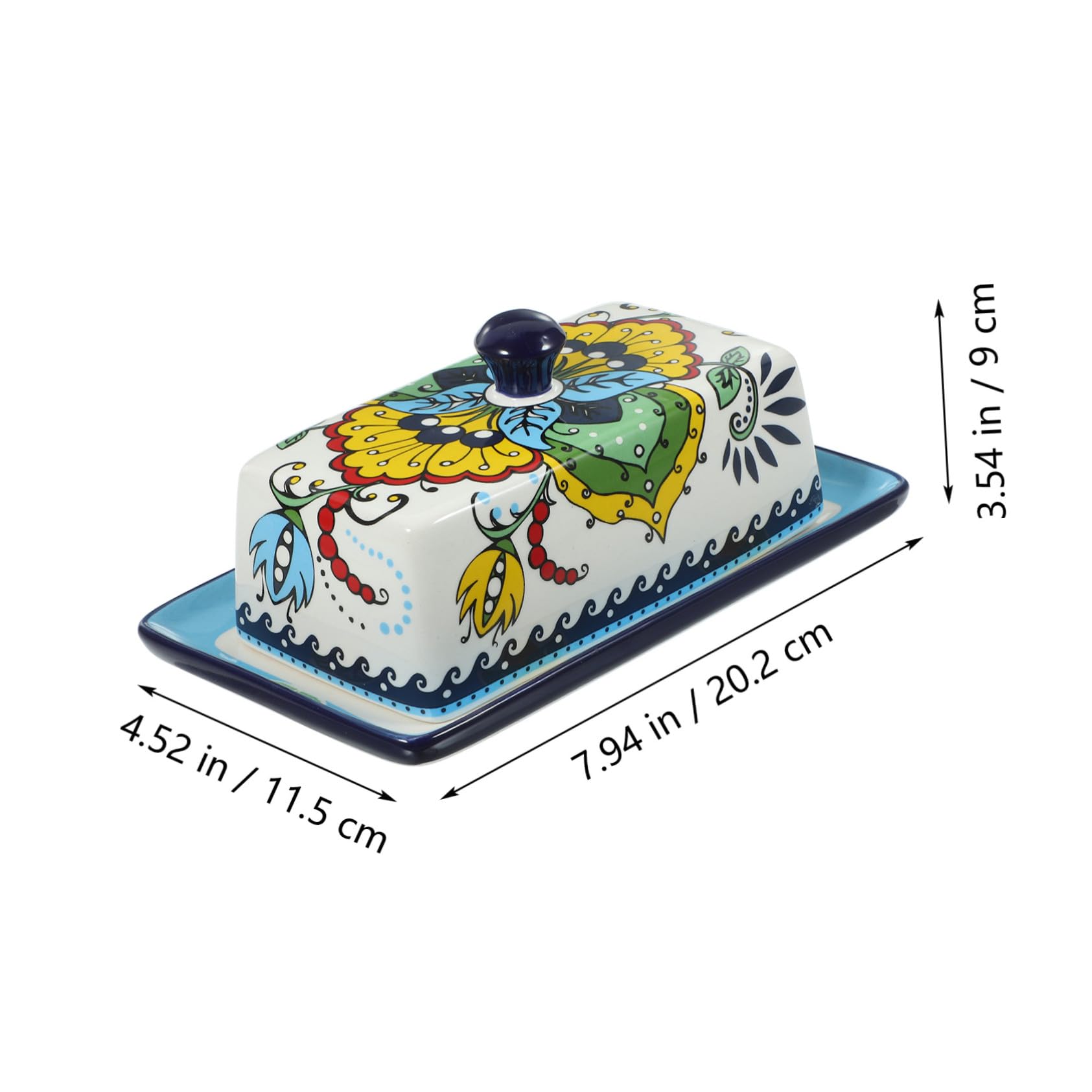 Beurrier en Céramique avec Couvercle Bleu, Style Européen Élégant, Solide Présentation à Table Présent Raffiné