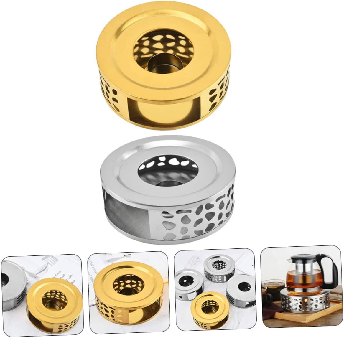 2pcs Hollow Metal Teapot Heater Teapot Warmer Base Tealight Holder for Home Office