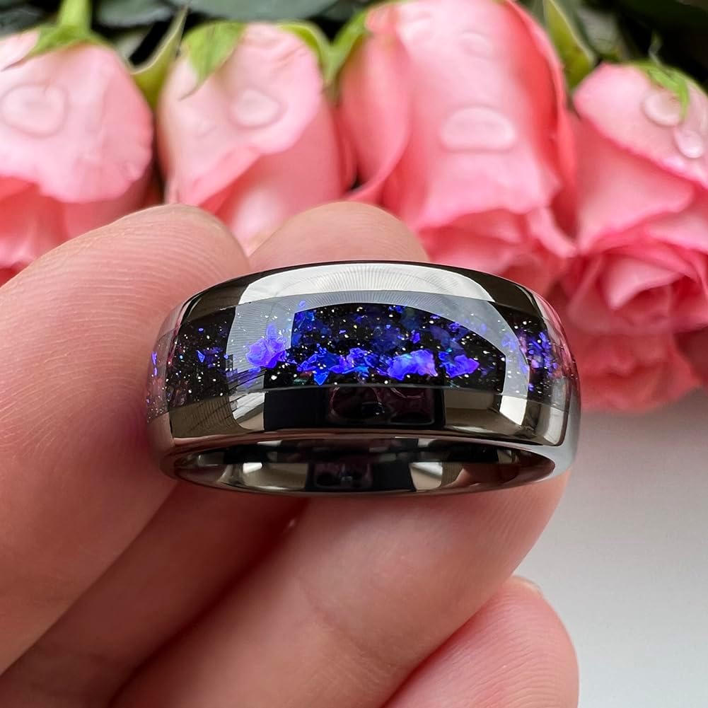 8mm Silver/Black/Gunmetal Tungsten Rings for Men Women Orion Nebula Opal Galaxy Fragment Inlay Fashion Jewelry Engagement Wedding Promise Band Polished Shiny Comfort Fit - Image 3