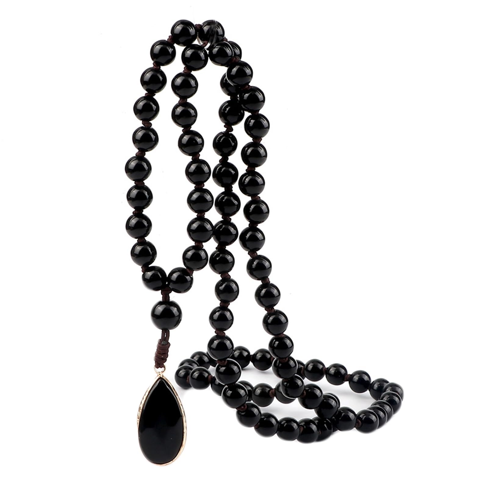 LYGBAOFUL Bracciale da 8MM per Uomo e Donna, Lega di 80 Perline Multistrato con Ciondolo a Goccia in Pietra Elastica
