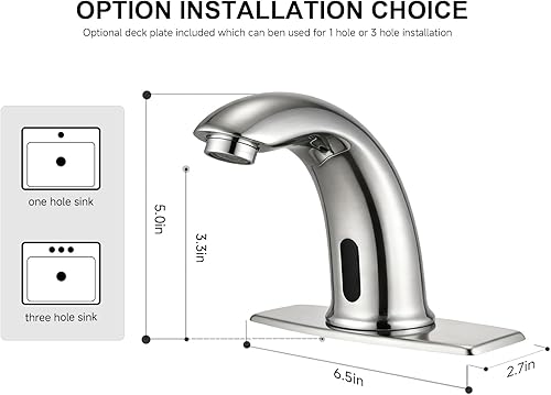 Vista 5 de Grifo de lavabo de baño sin contacto con sensor de movimiento automático, grifo de baño comercial con placa de cubierta, grifo de latón macizo de 1