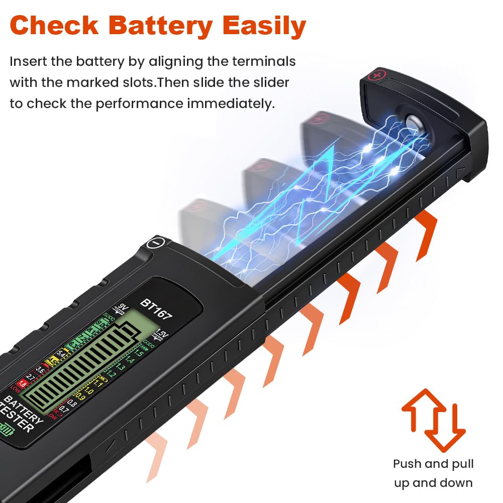 URAQT Tester Digitale per Batterie, Tester Batteria Universale, Display LCD di Facile Lettura, Semplice Universale per Batterie AA, AAA, C, D, 9V, 1.5V Pila a Bottone, Nessuna Batteria Necessaria