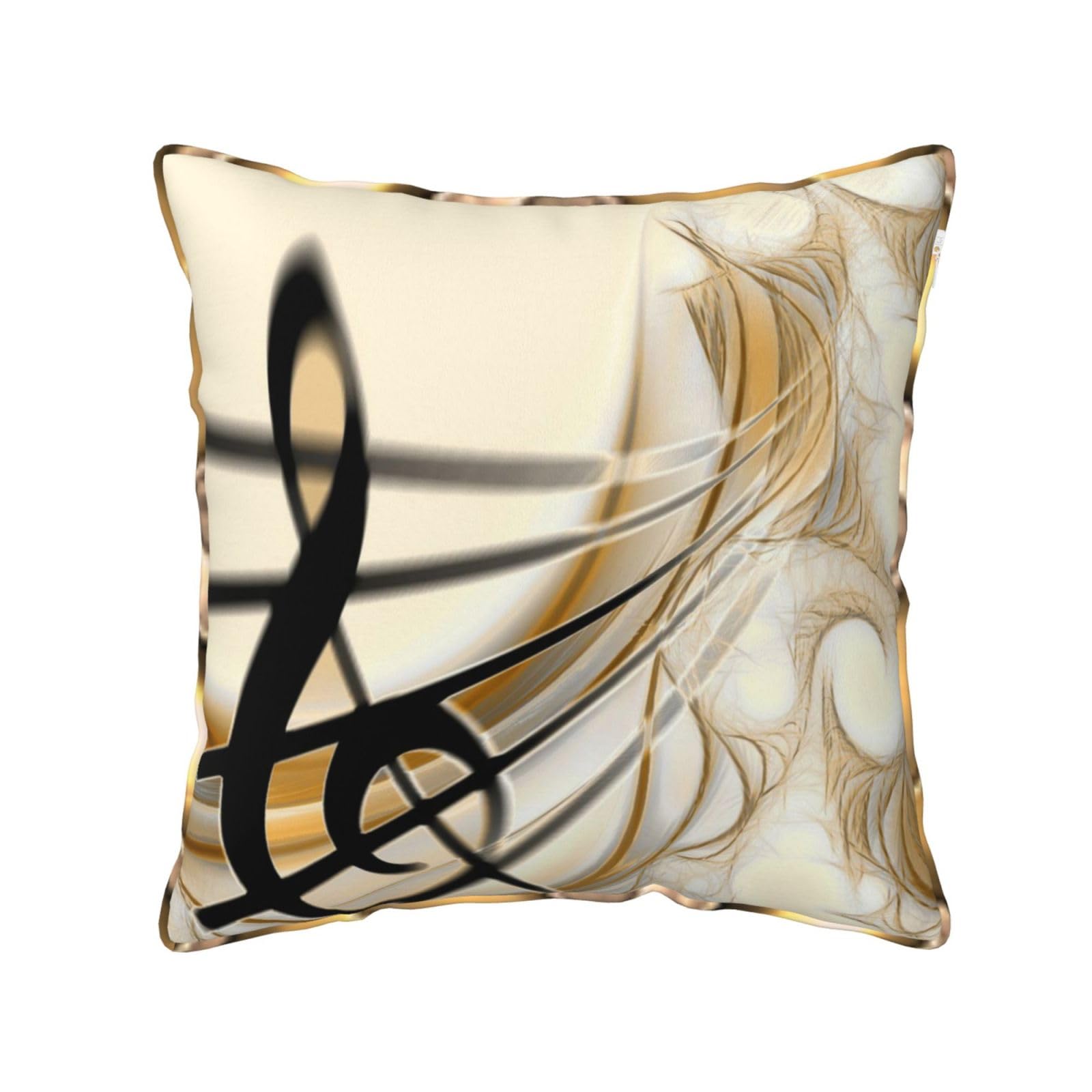 AUBKFELD Music Note Printed Velvet Cushion Cover 50x50 CM with Gold Edging Strip, Square Pillowcase Soft Throw Pillow Covers Case Decorative for Living Room Sofa Couch Bed Bench