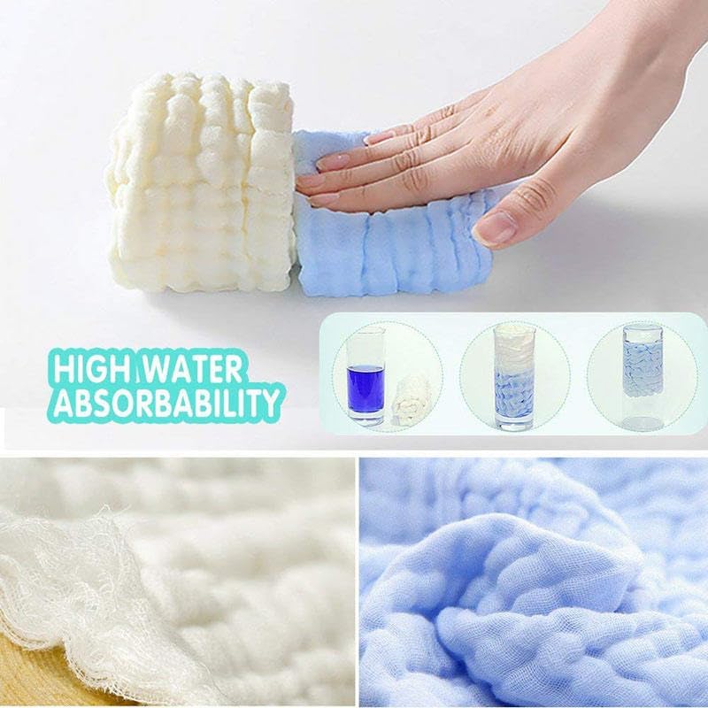 Taxzode Muslin 6 Layer Organic Cotton Face Towels for Newborn Baby Extra Soft Hankies Reusable Napkins for Infants Toddlers/Kids (Pack of 5) (White) 4