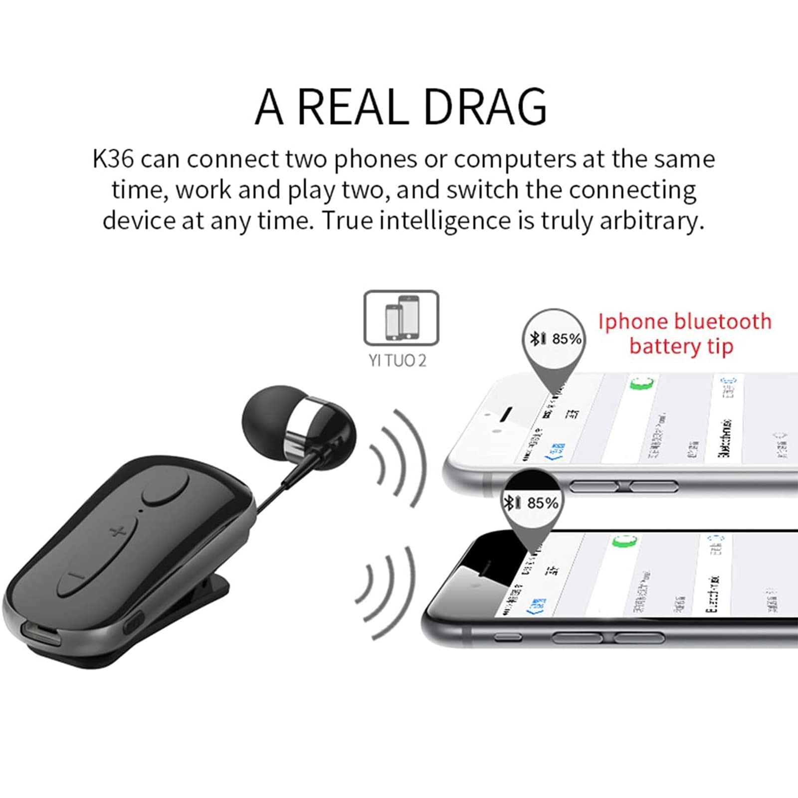 Auricolare Bluetooth Business, Auricolare Senza Fili con Microfono, Bluetooth V4.1, Vivavoce, 120 Ore di Standby, Compatibile per iPhone Cellulare Android