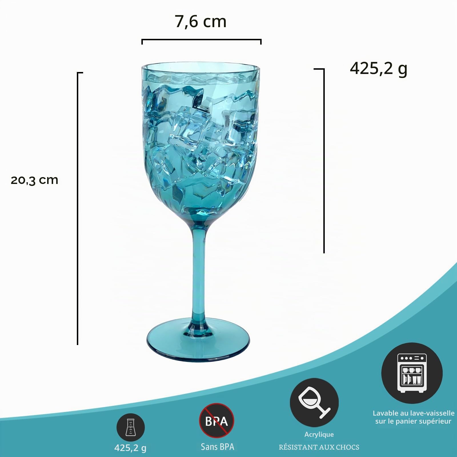 Yalin Lot de 6 verres à vin et à eau empilables incassables en plastique acrylique de 355 ml (multicolore, 440 ml)
