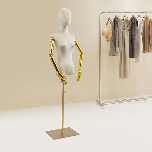 Miniatura 5 de Torso de maniquí femenino con cabeza y brazos posables, forma de vestido ajustable en altura, soporte de medio maniquí, maniquí de ropa con