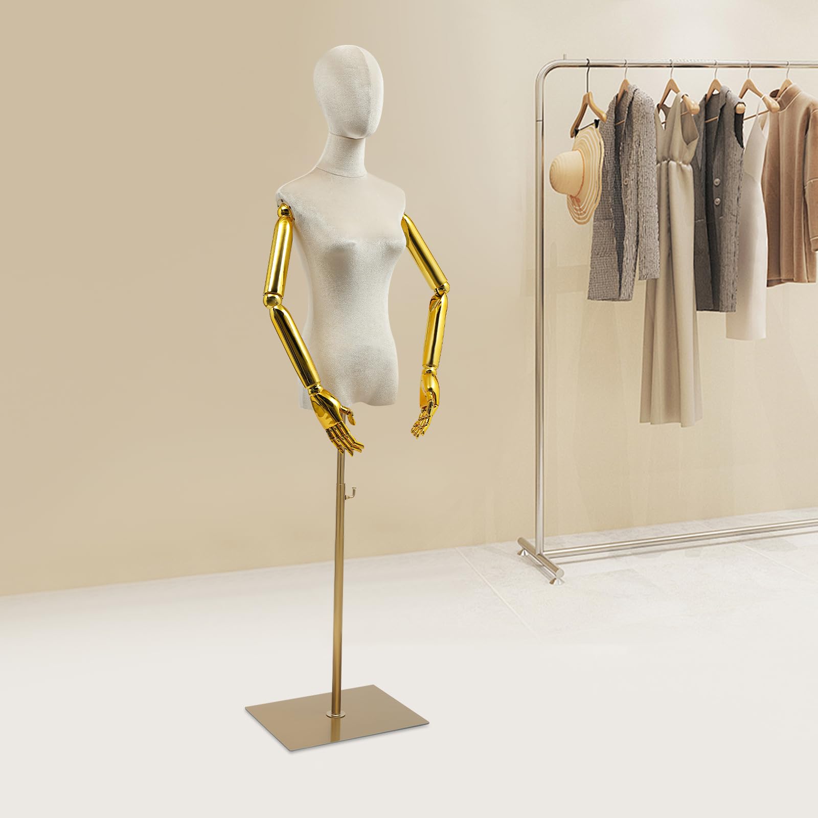 Weibliche Schaufensterpuppe Höhenverstellbar 150-200cm | Schneiderpuppe Damen mit 360° Drehbaren Armen & Samtbezug | Abnehmbare Gliedmaßen | Ideal für Modegeschäfte, Brautmoden & Boutiquen
