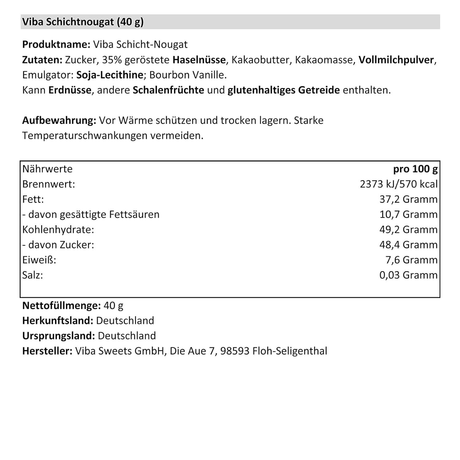10er Pack Viba Schicht-Nougat (10 x 40 g) Nougatriegel